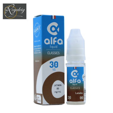 "E-liquid Latakia Alfaliquid 10ml brown smoked tobacco" (in French)
