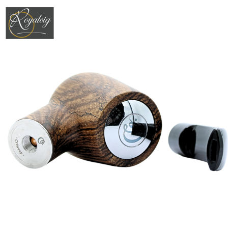 Pipa electrónica curvada de madera de cebrano - Créavap, vista global con interruptor