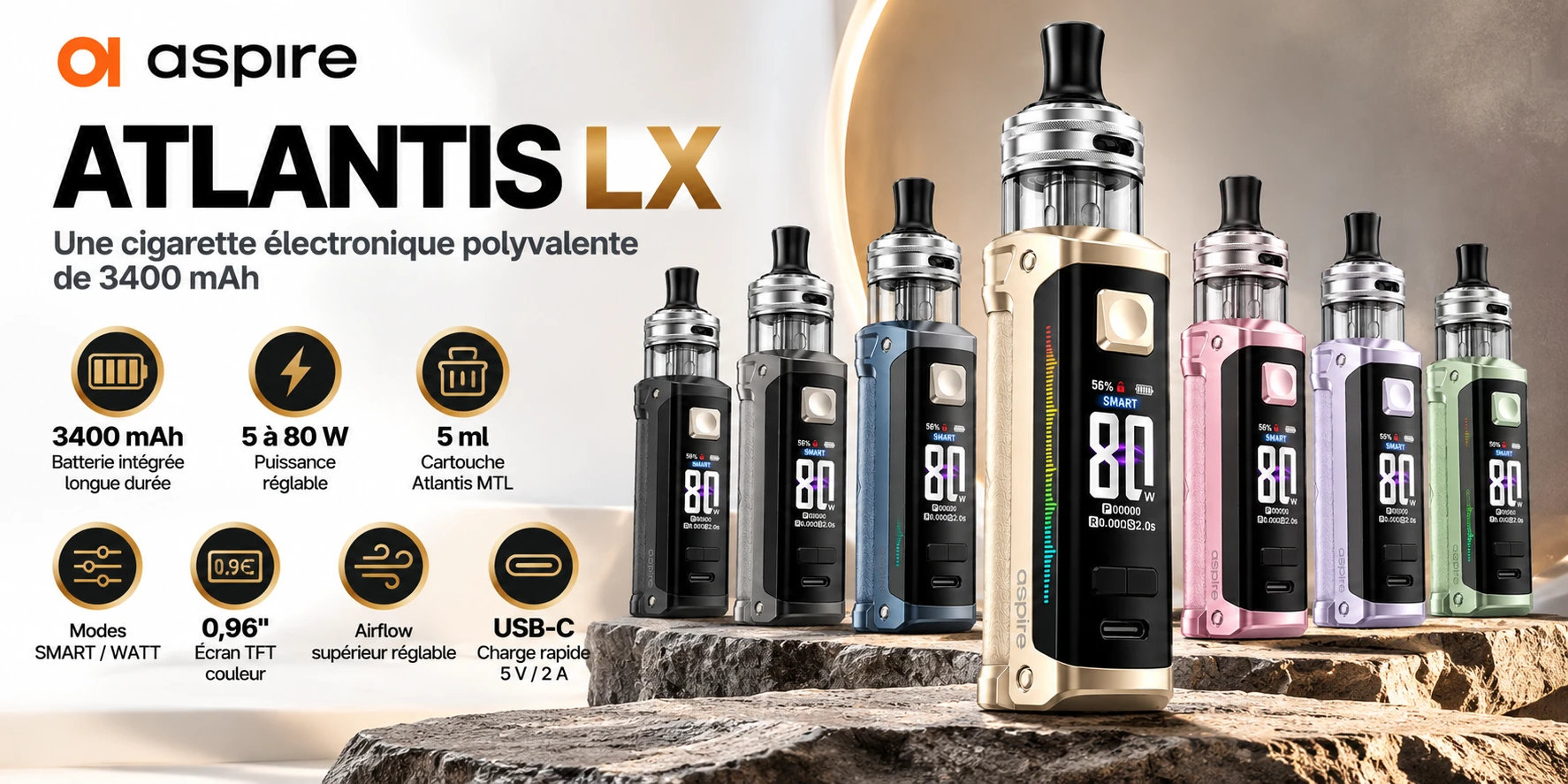Kit Atlantis LX Aspire 3400 mAh 80W 5 ml – RoyalCig